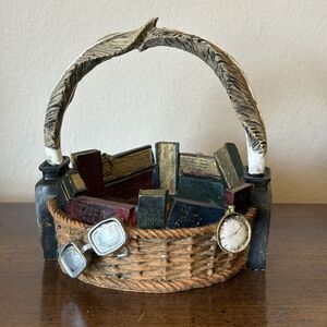 BASKETVILLE Book Lover Basket Trinket Dish Resin Quill Handle Bookish Academia
